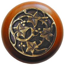 Notting Hill NHW-715C-AB Ivy with Berries Wood Knob in Antique Brass/Cherry wood finish